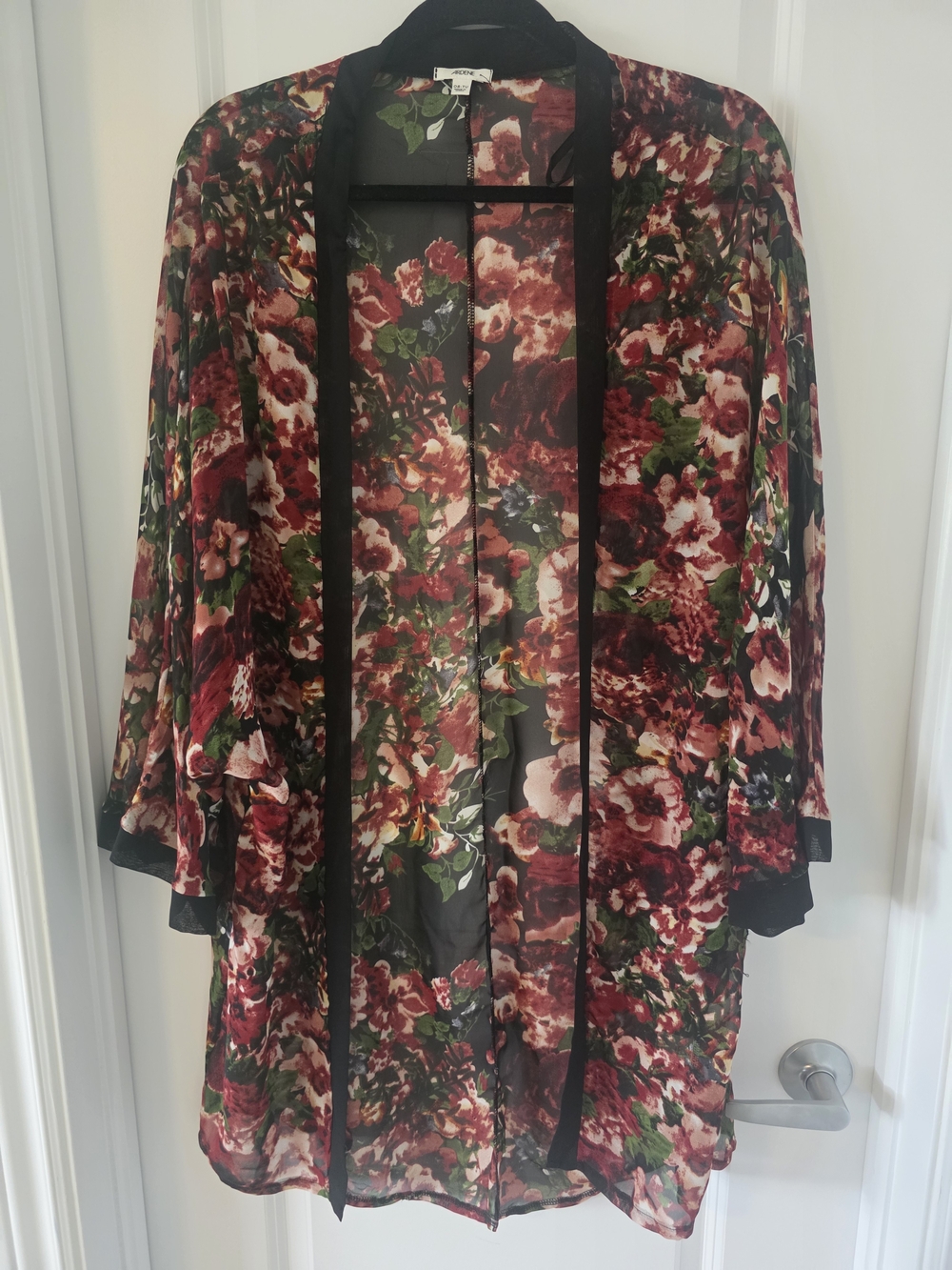 Ardene Floral Sheer Kimono Robe - Burgundy, Green & Black